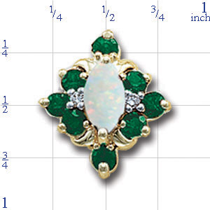 A4136 14K MARQUISE OPAL SLIDE WITH SIDE ROUND EMERALD & DIAMOND 